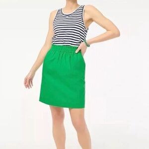 J.Crew Factory Linen Cotton Blend City Skirt 4 Green Pull-On Elastic Waist
